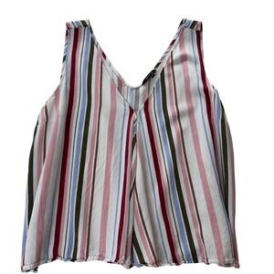 RW&CO Womens XL Multi-Color Striped V-Neck Sleeveless Tank Top Nautical Preppy